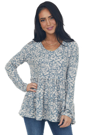 Sea Blue Floral Tiered Super Soft Knit Top