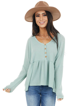 Seafoam Henley Oversized Long Sleeve Babydoll Knit Top