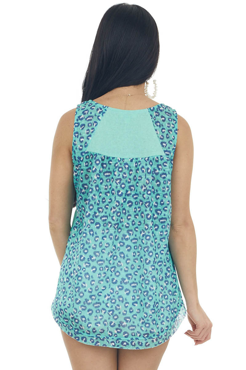 Seafoam Leopard Contrast Babydoll Tank Top 