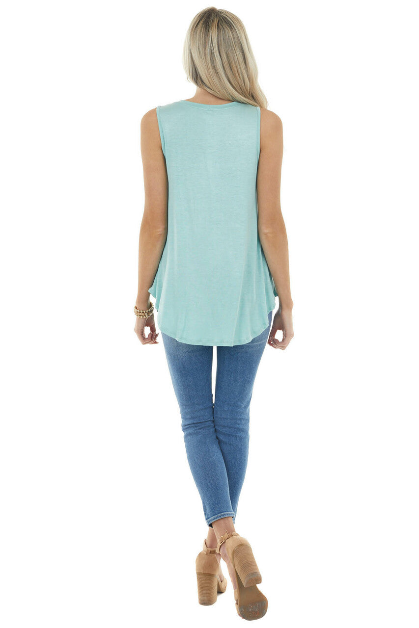 Seafoam Sleeveless Stretchy Knit Top with Cut Out Detail