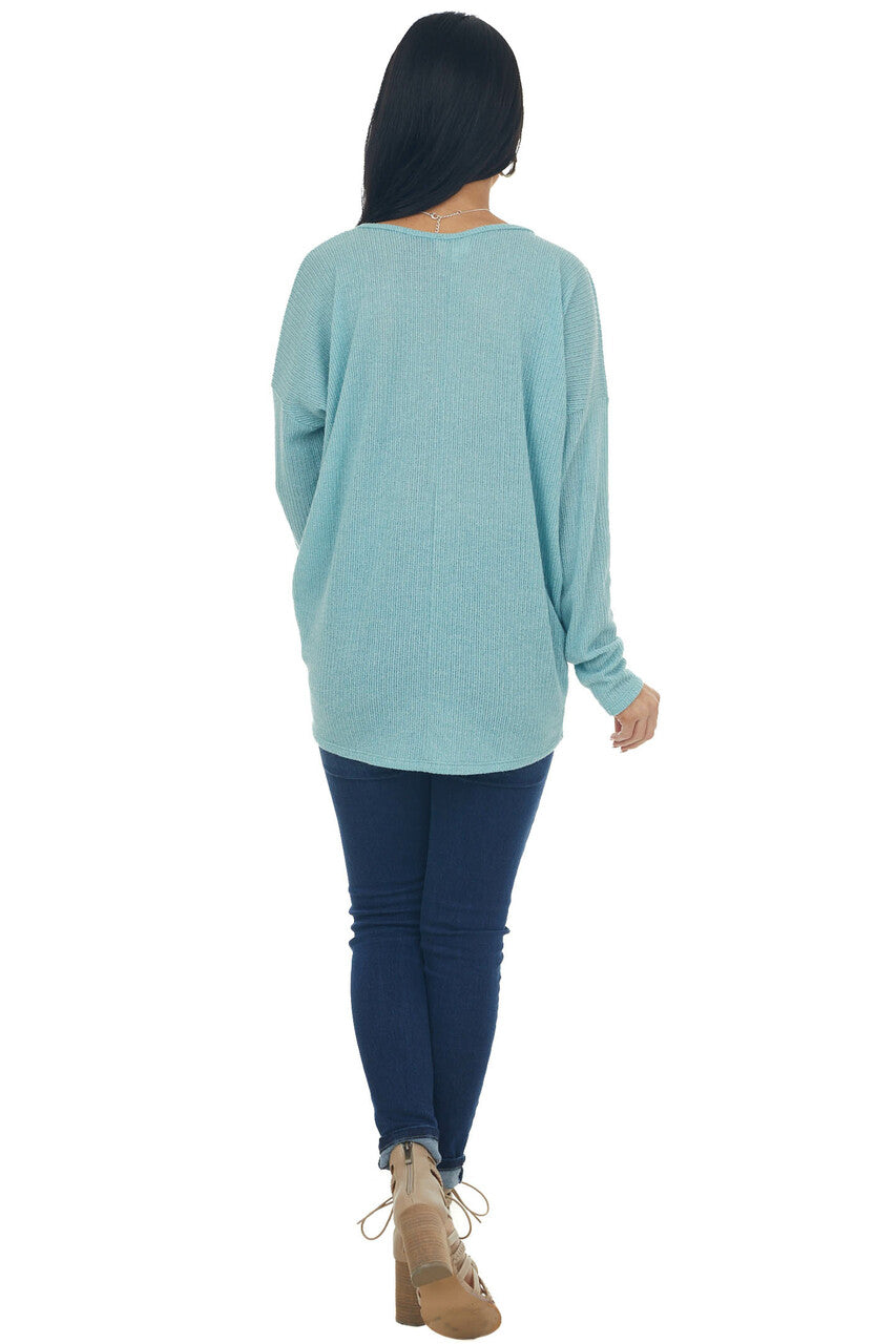Seafoam Striped U Neck Long Sleeve Knit Top