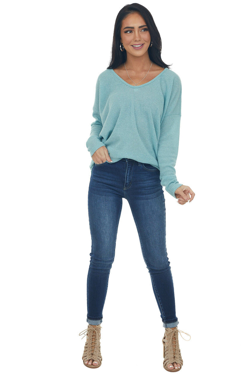 Seafoam Striped U Neck Long Sleeve Knit Top