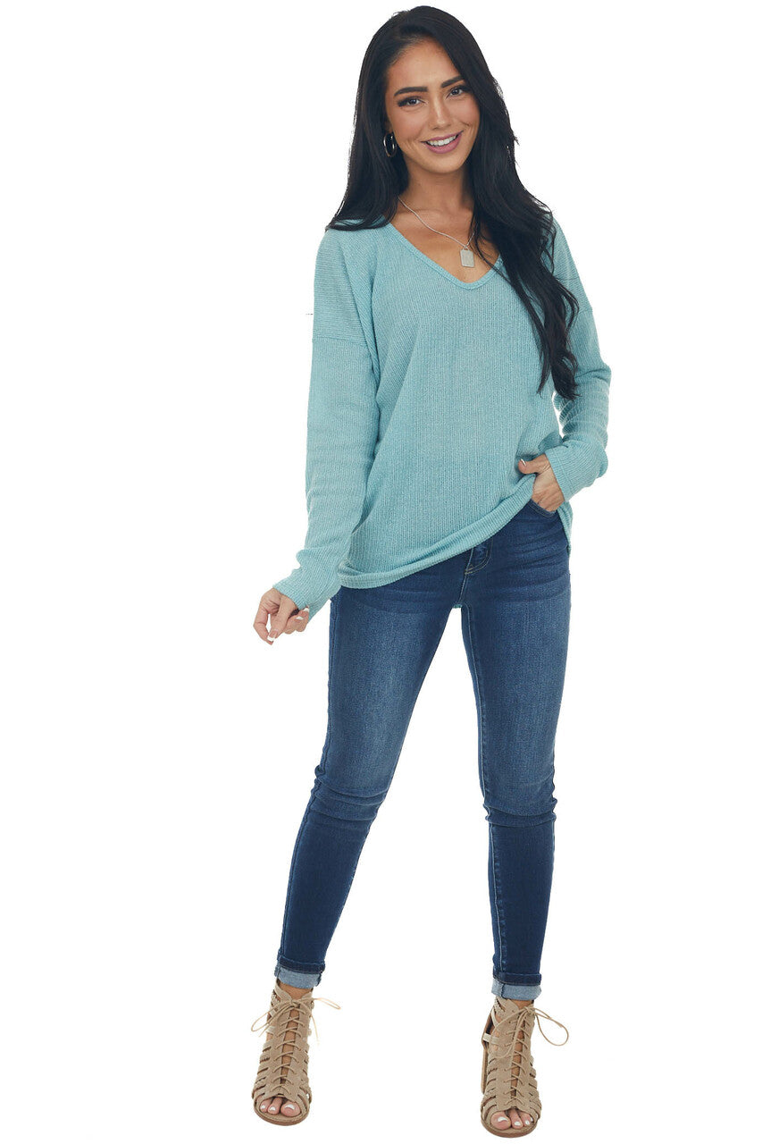 Seafoam Striped U Neck Long Sleeve Knit Top