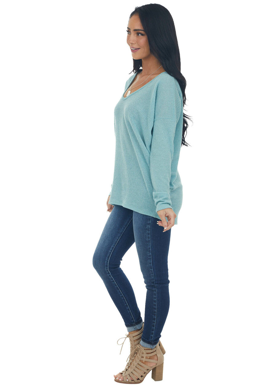 Seafoam Striped U Neck Long Sleeve Knit Top