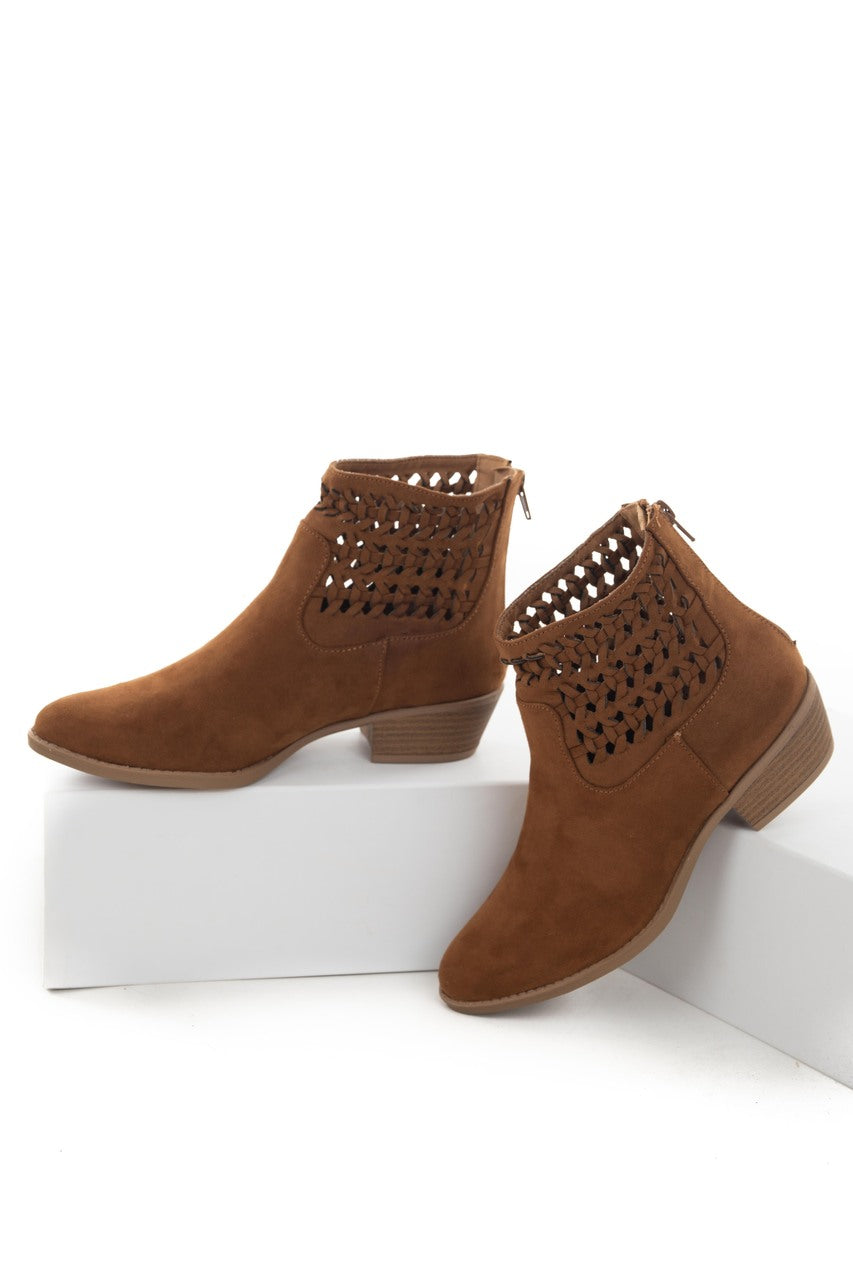 Sepia Faux Suede Braided Panel Booties 