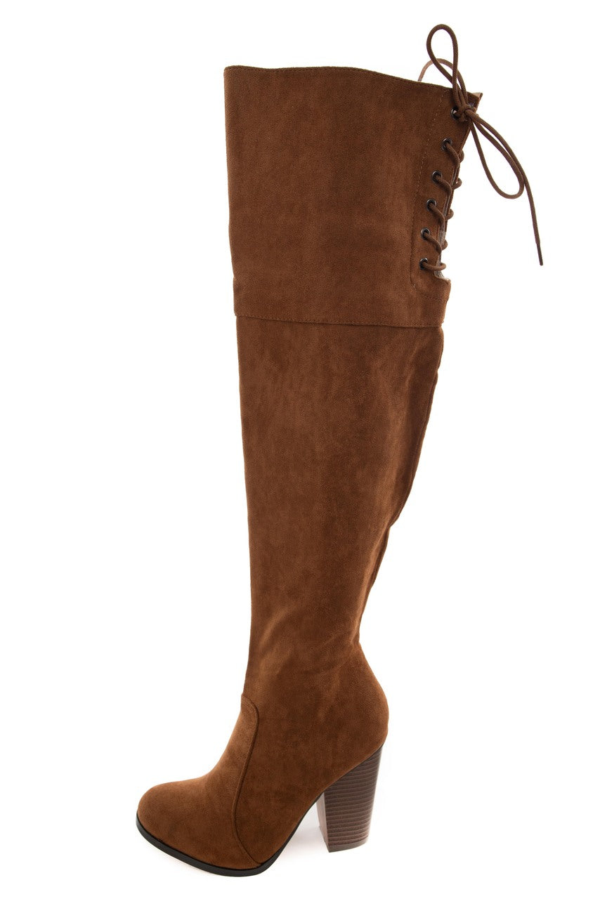 Sepia Faux Suede Lace Up Back Tall Boots