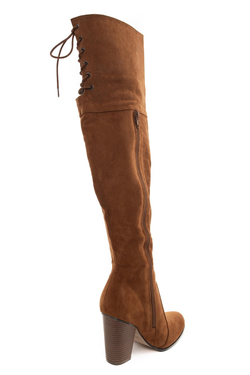 Sepia Faux Suede Lace Up Back Tall Boots