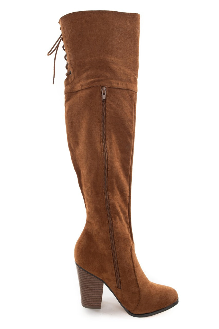 Sepia Faux Suede Lace Up Back Tall Boots