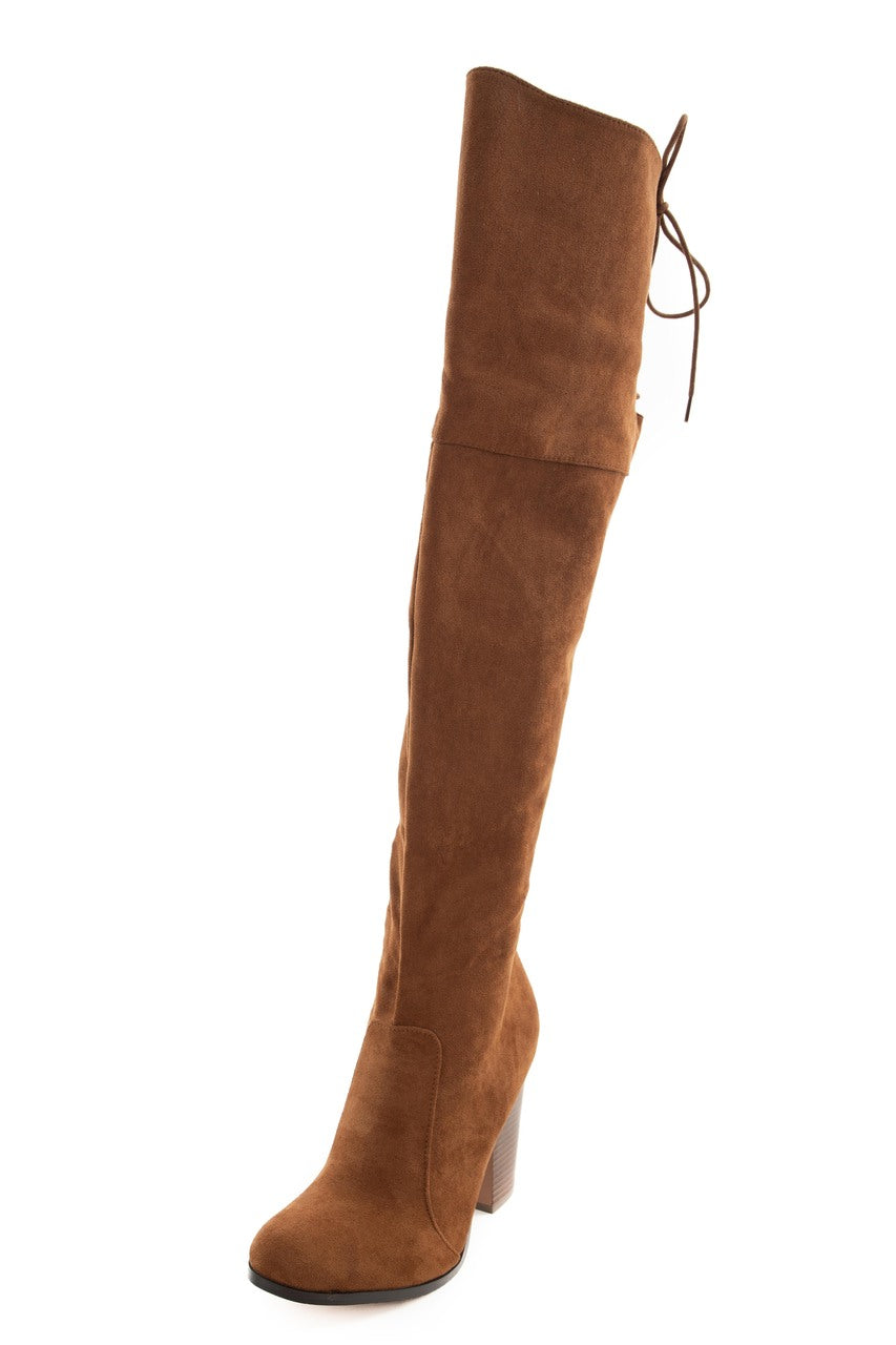 Sepia Faux Suede Lace Up Back Tall Boots