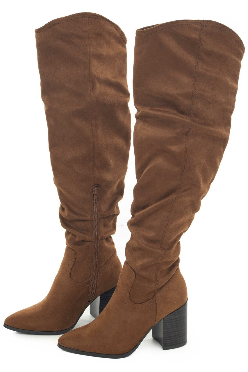 Sepia Faux Suede Pointed Toe Slouchy Boots 