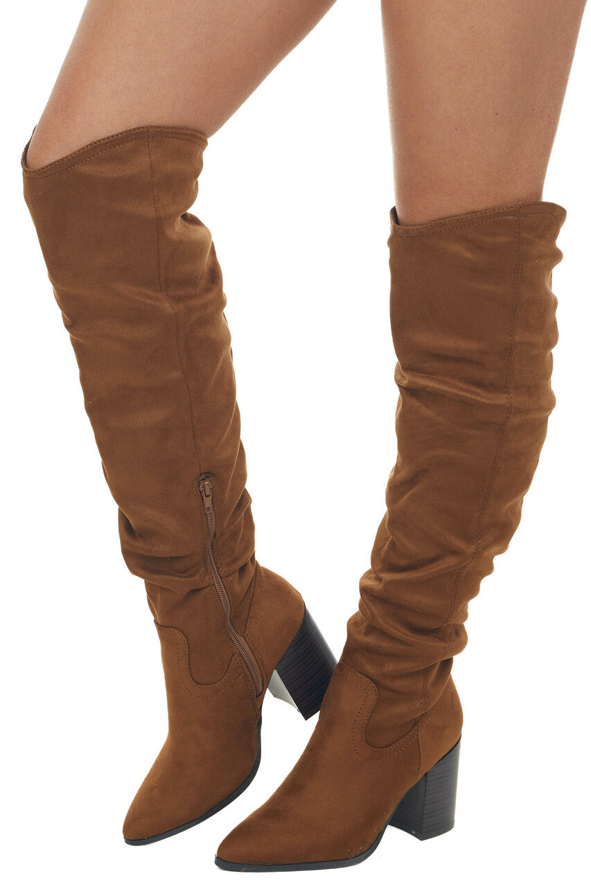 Sepia Faux Suede Pointed Toe Slouchy Boots 