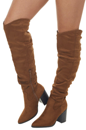 Sepia Faux Suede Pointed Toe Slouchy Boots 