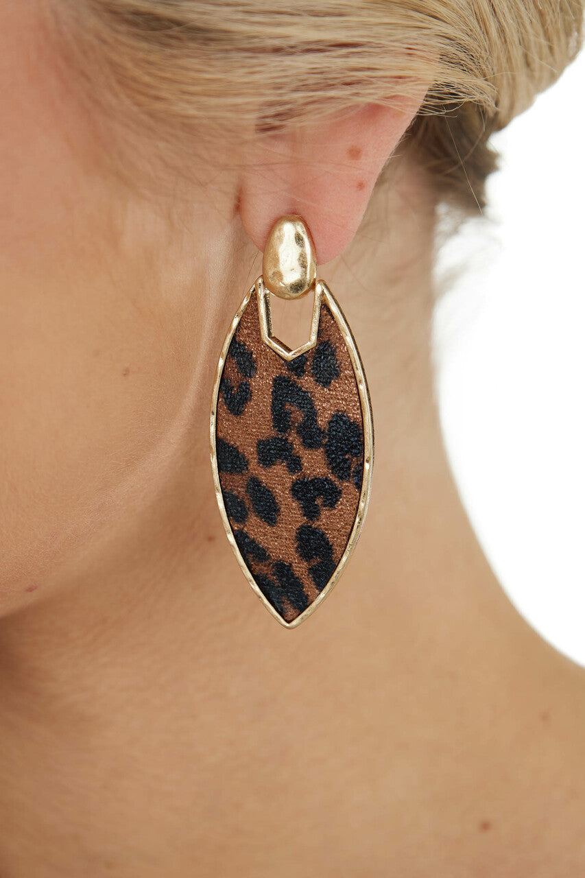 Sepia Leopard Print Marquise Dangle Earrings