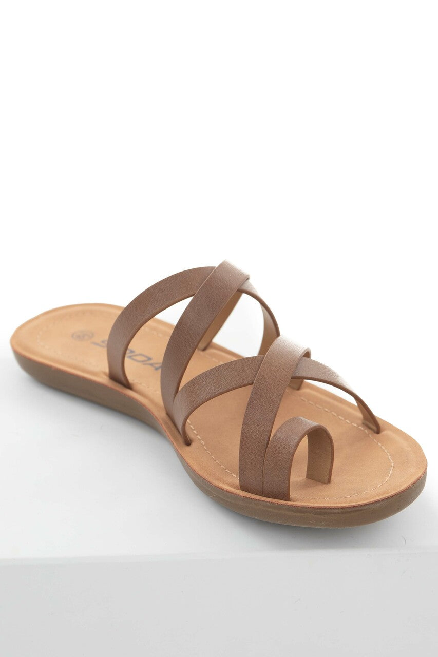 Sepia Open Toe Leather Strappy Flat Sandals 