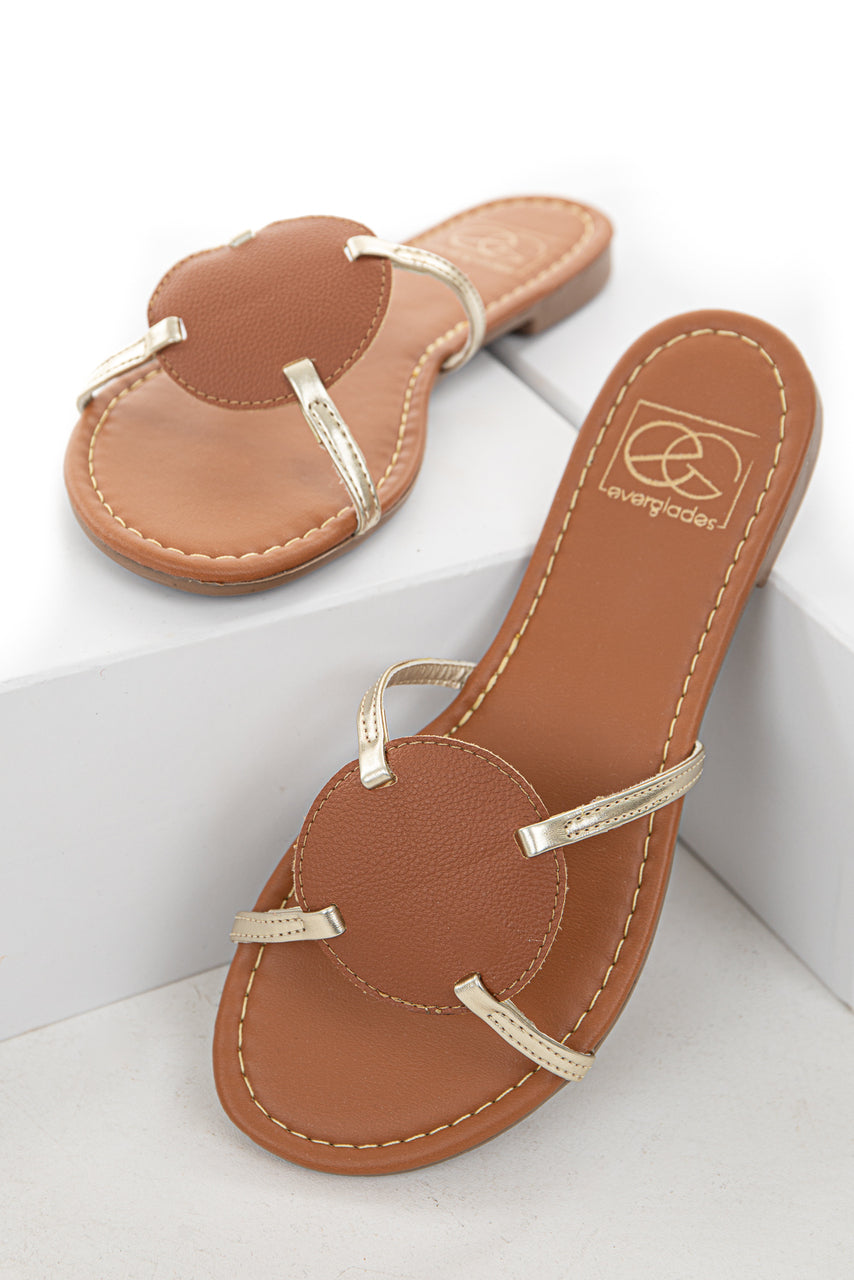 Sienna and Gold Circle Detail Slip On Sandals 