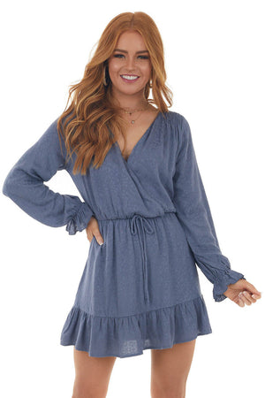 Slate Blue Leopard Print Surplice Mini Dress 