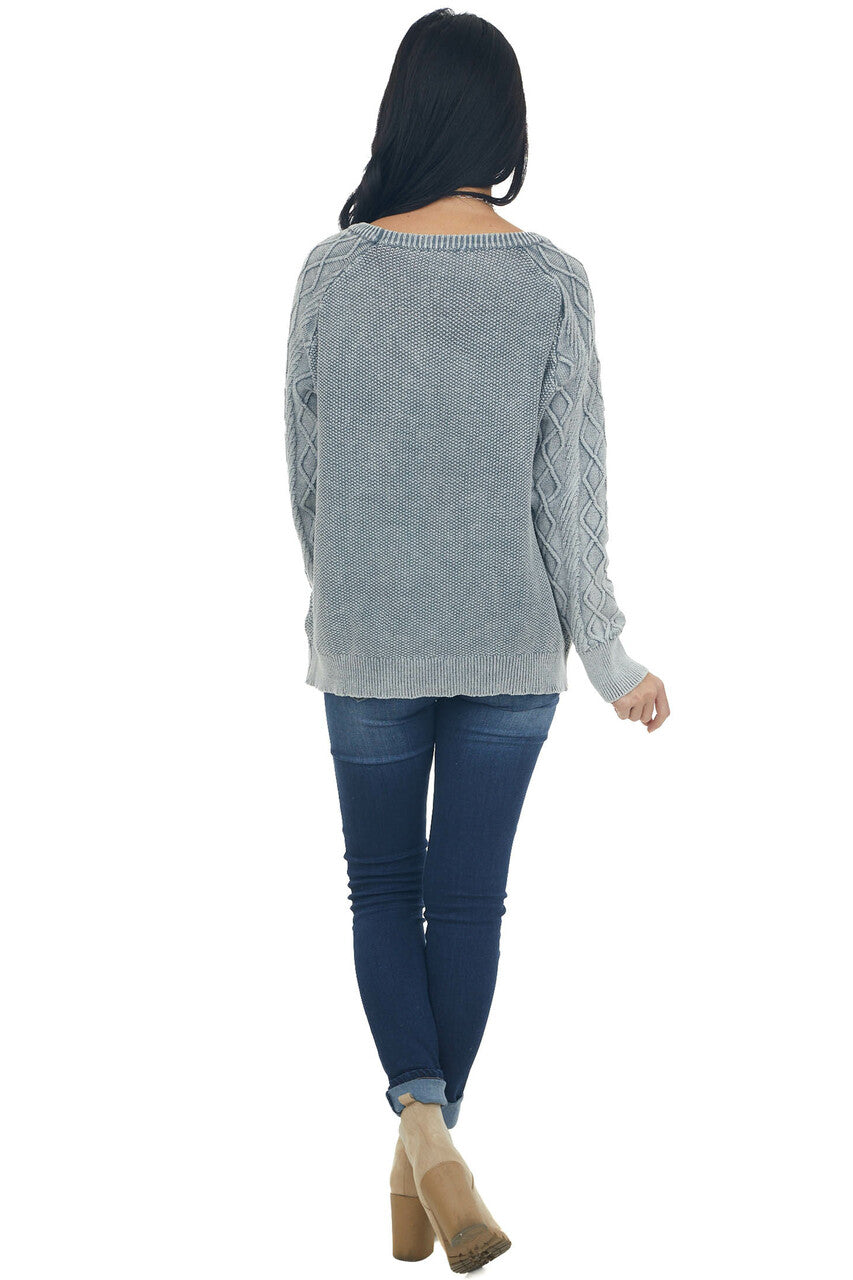 Slate Grey Mineral Wash Raglan Sleeve Sweater