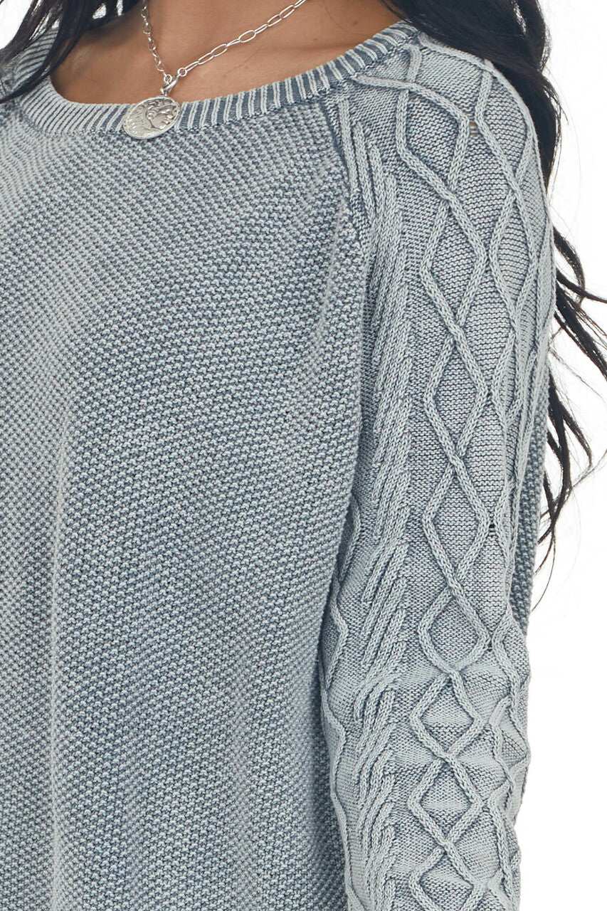 Slate Grey Mineral Wash Raglan Sleeve Sweater