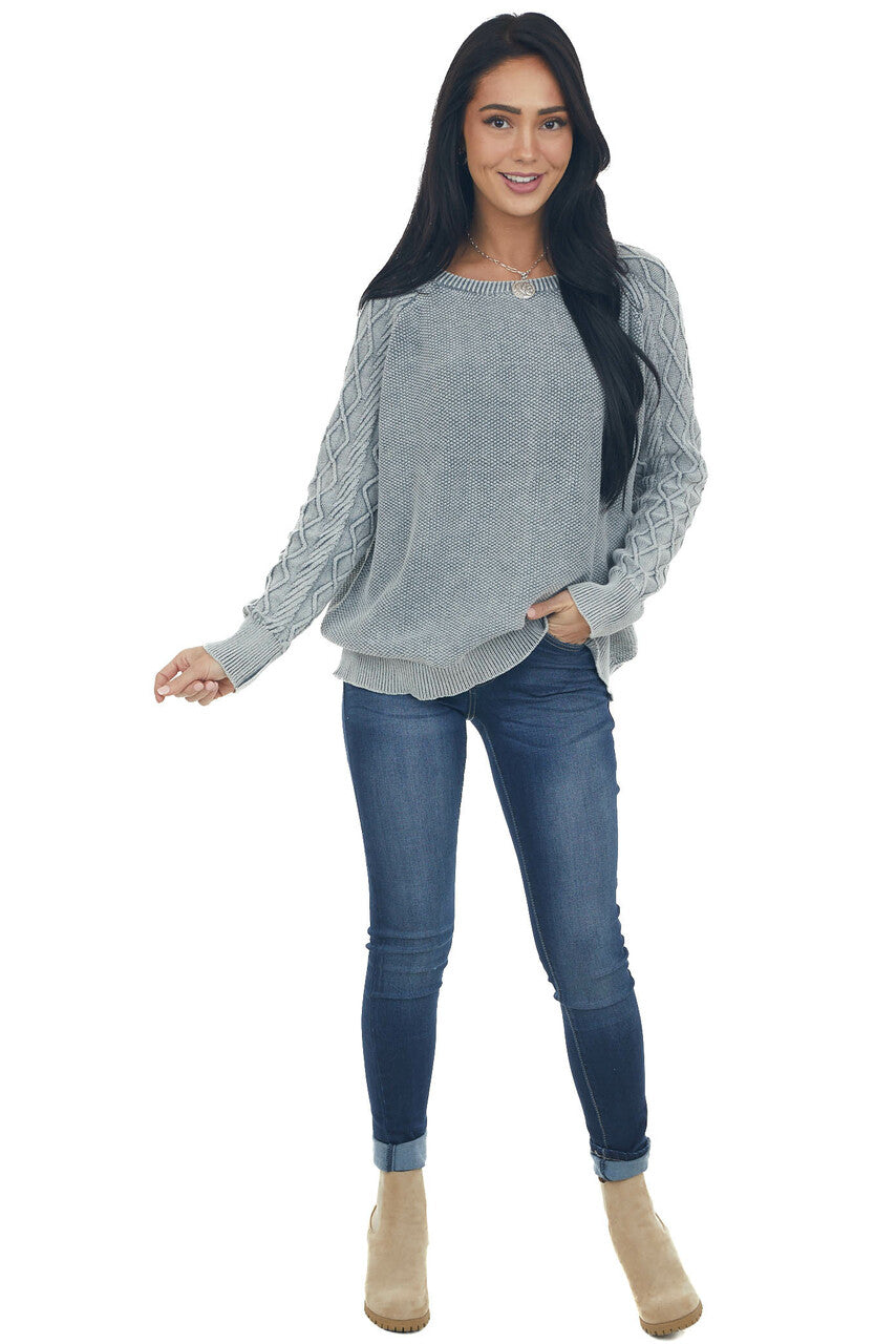 Slate Grey Mineral Wash Raglan Sleeve Sweater