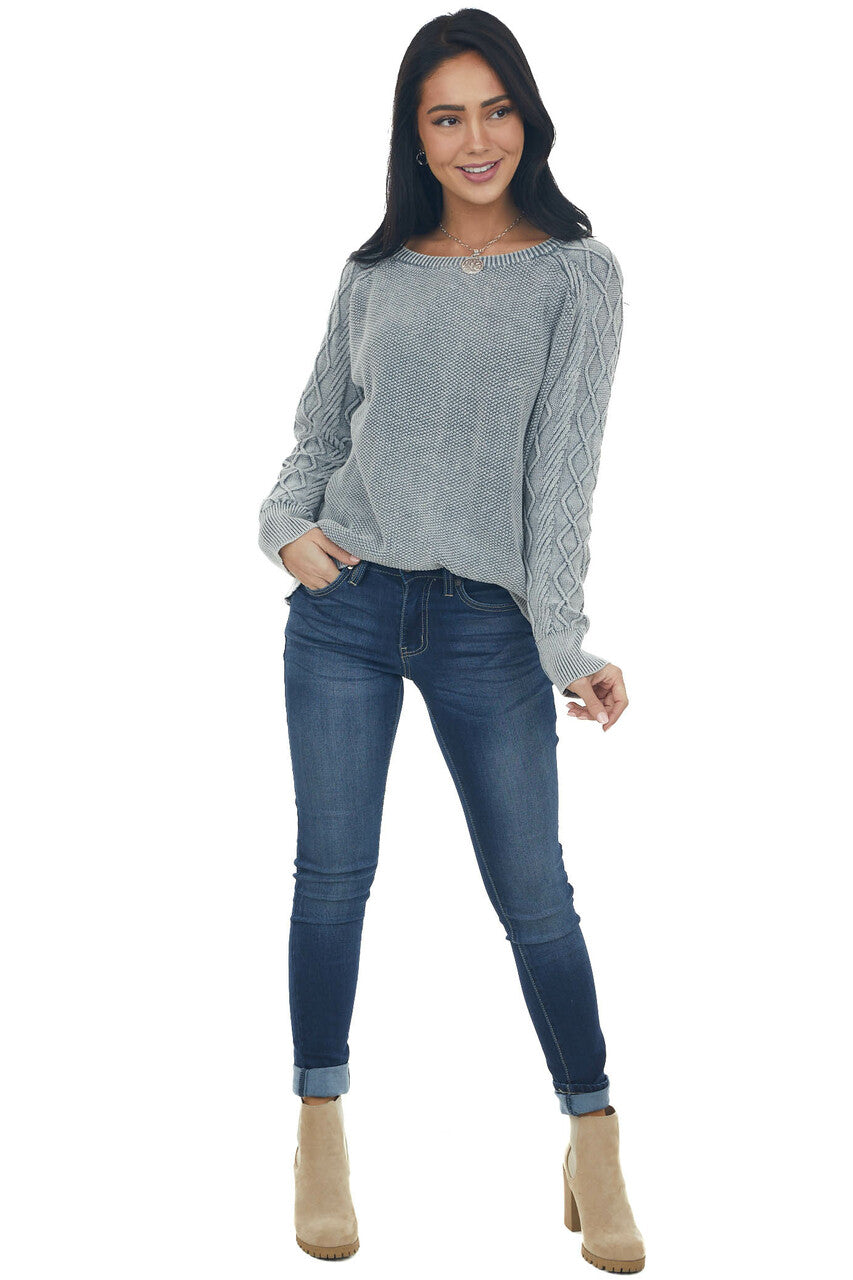 Slate Grey Mineral Wash Raglan Sleeve Sweater