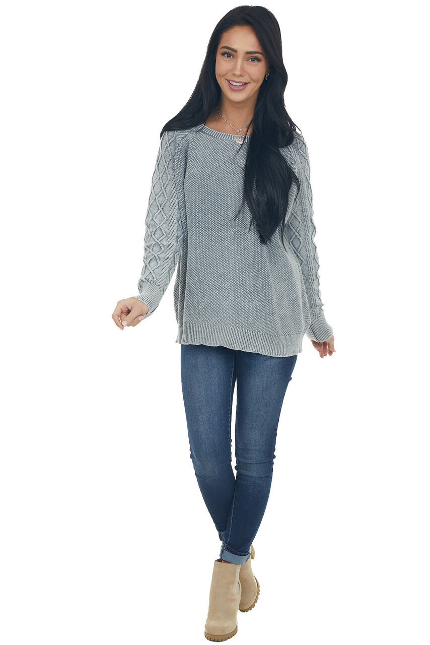 Slate Grey Mineral Wash Raglan Sleeve Sweater
