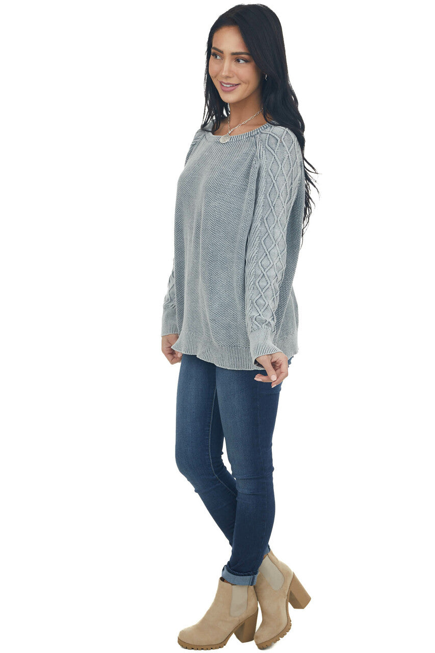 Slate Grey Mineral Wash Raglan Sleeve Sweater