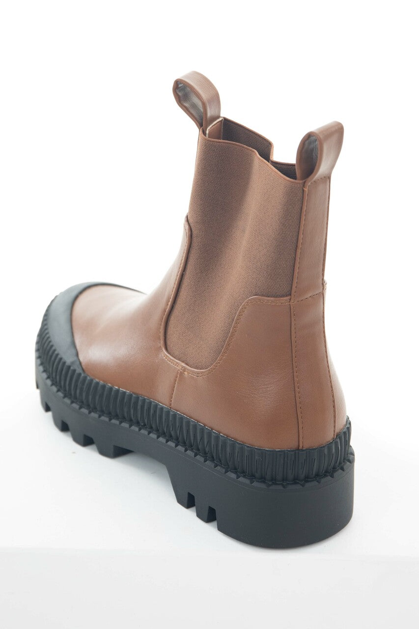 Spice Brown Faux Leather Elastic Panel Booties 