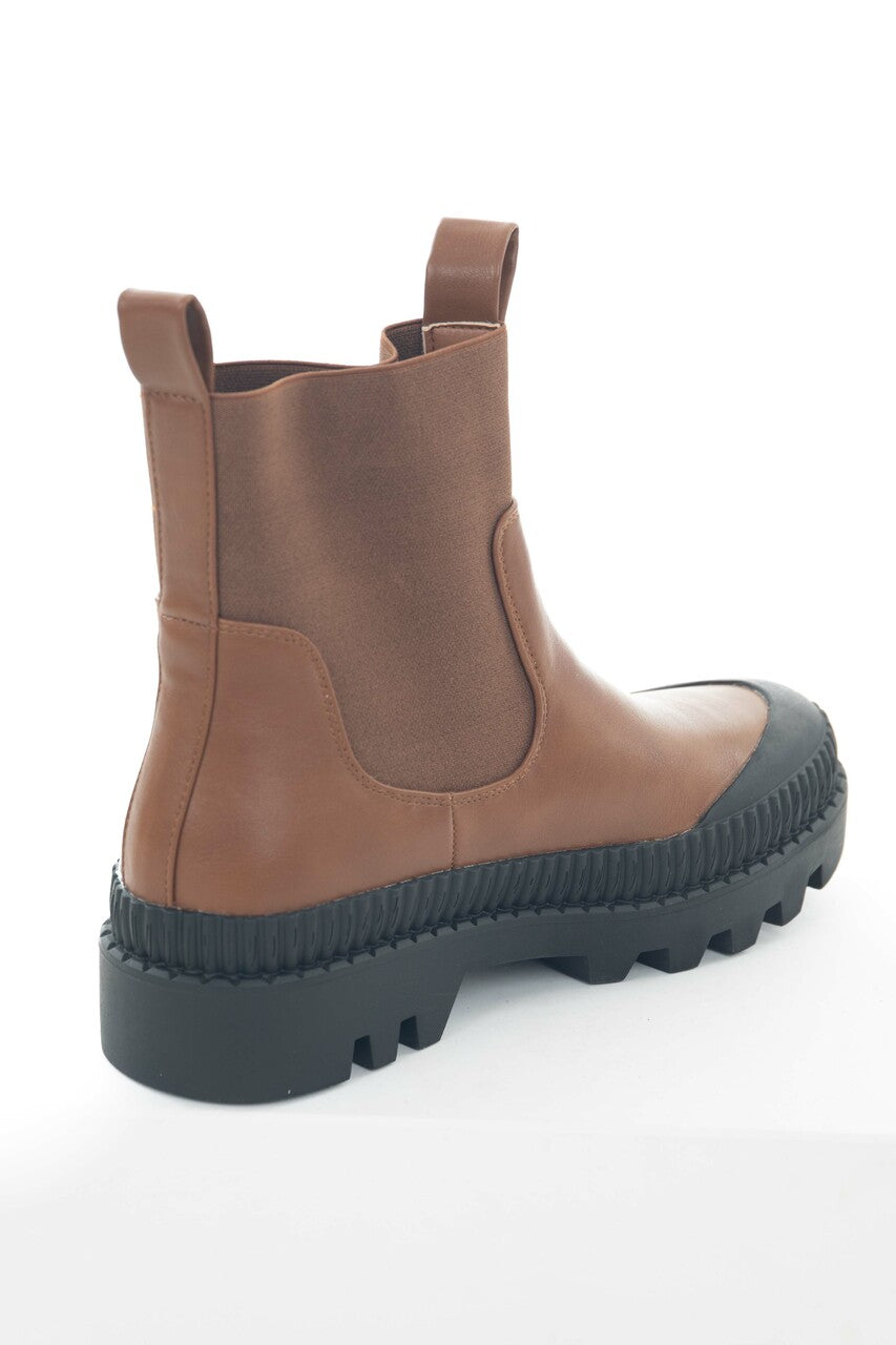 Spice Brown Faux Leather Elastic Panel Booties 