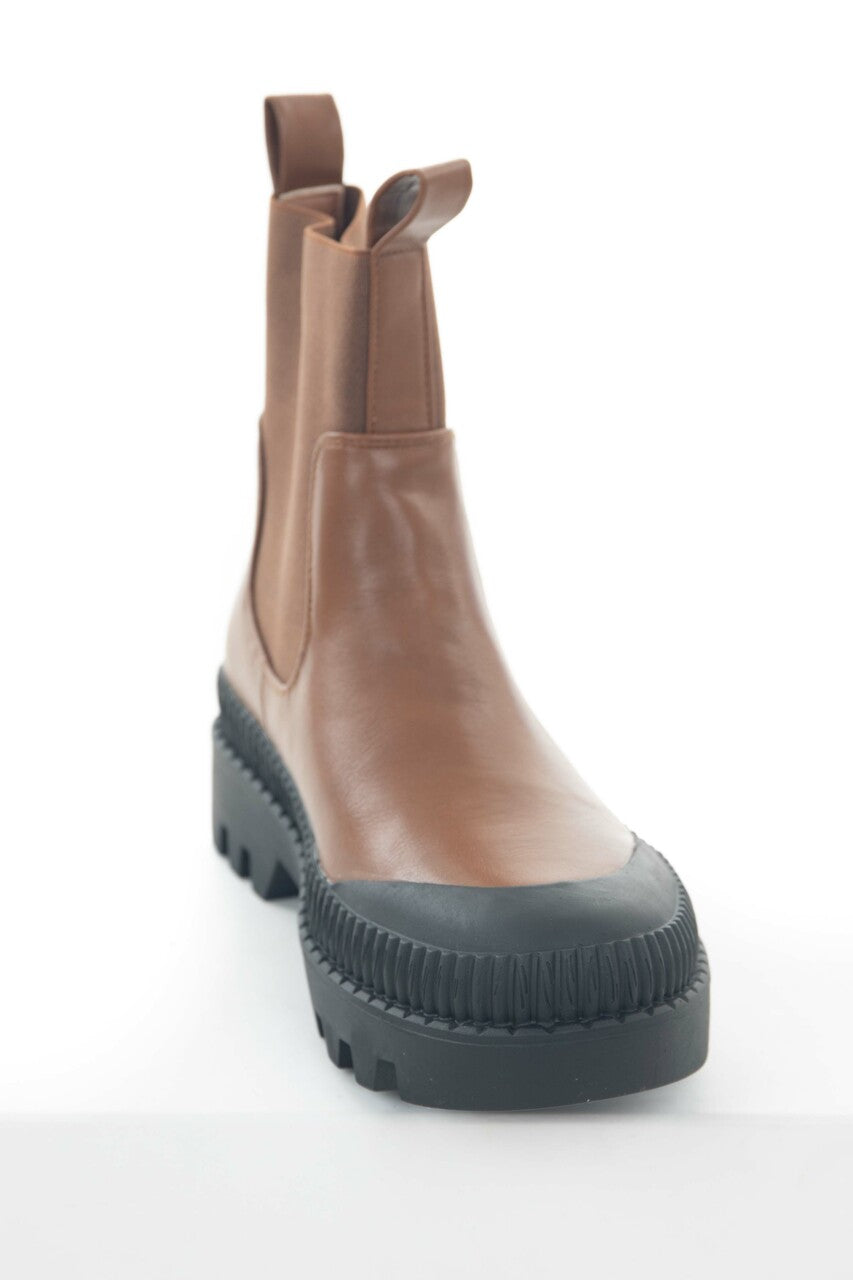 Spice Brown Faux Leather Elastic Panel Booties 