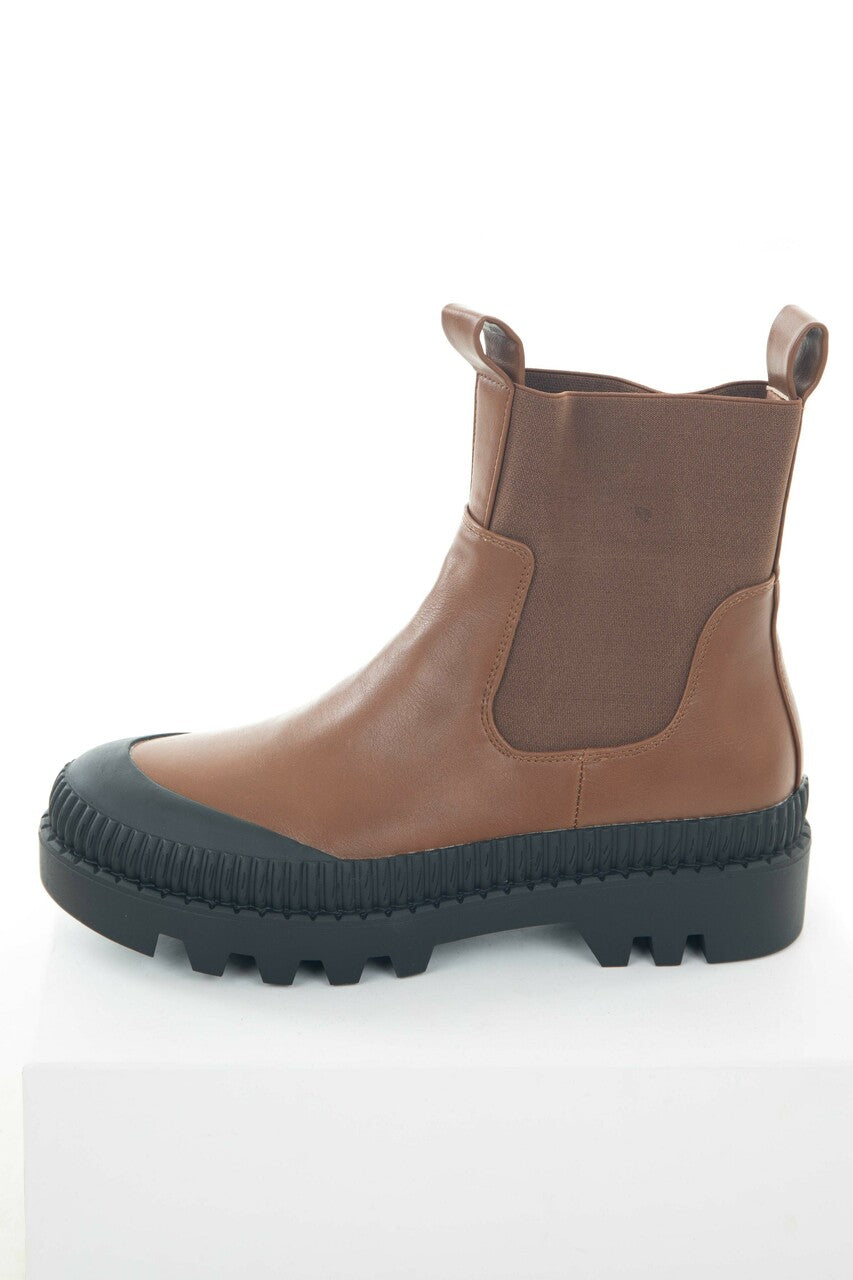 Spice Brown Faux Leather Elastic Panel Booties 