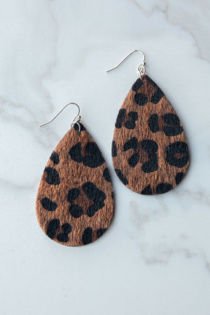 Spice Brown Leopard Faux Fur Teardrop Earrings