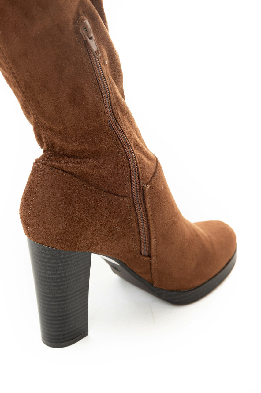 Spice Faux Suede Knee Length High Heel Boots