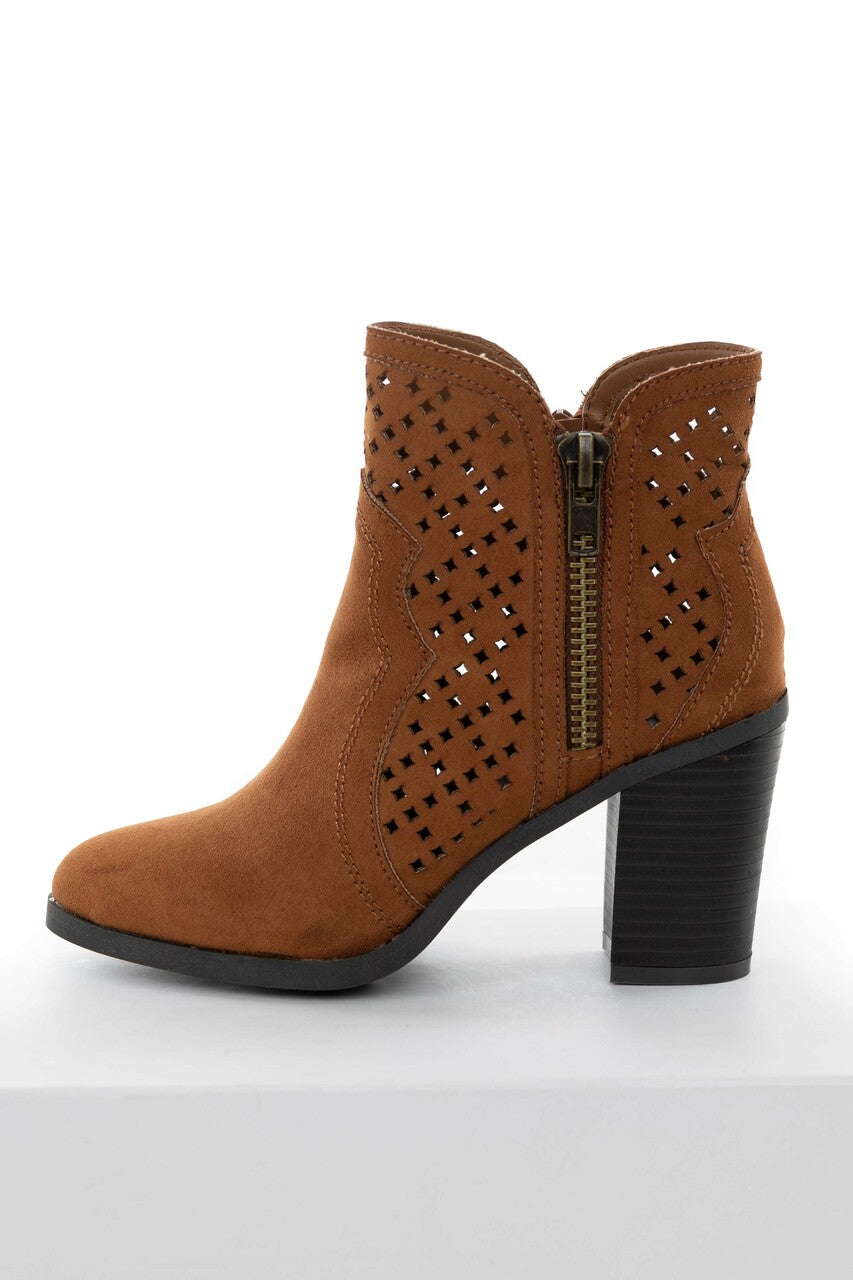 Spice Faux Suede Perforated High Heel Booties 