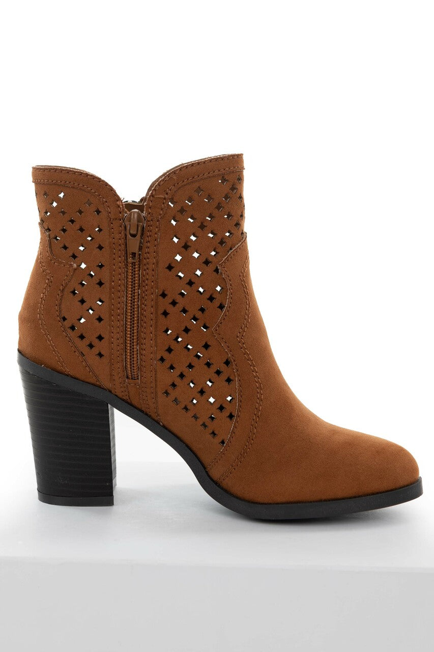 Spice Faux Suede Perforated High Heel Booties 