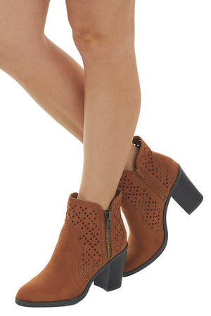 Spice Faux Suede Perforated High Heel Booties 