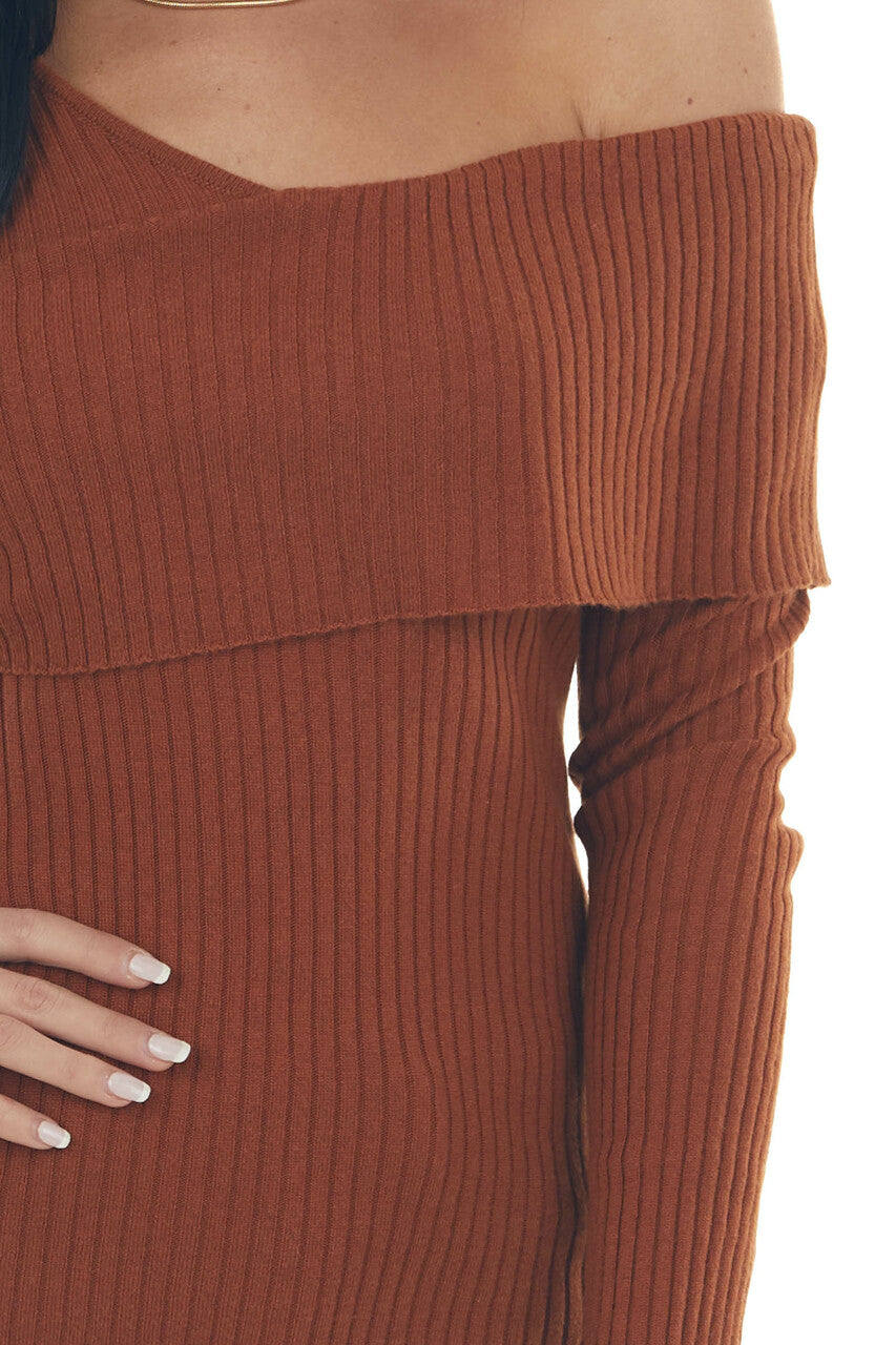 Spice Long Sleeve One Shoulder Ribbed Knit Top