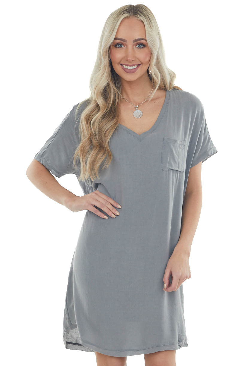 Steel Chest Pocket Woven Tee Shirt Dress 