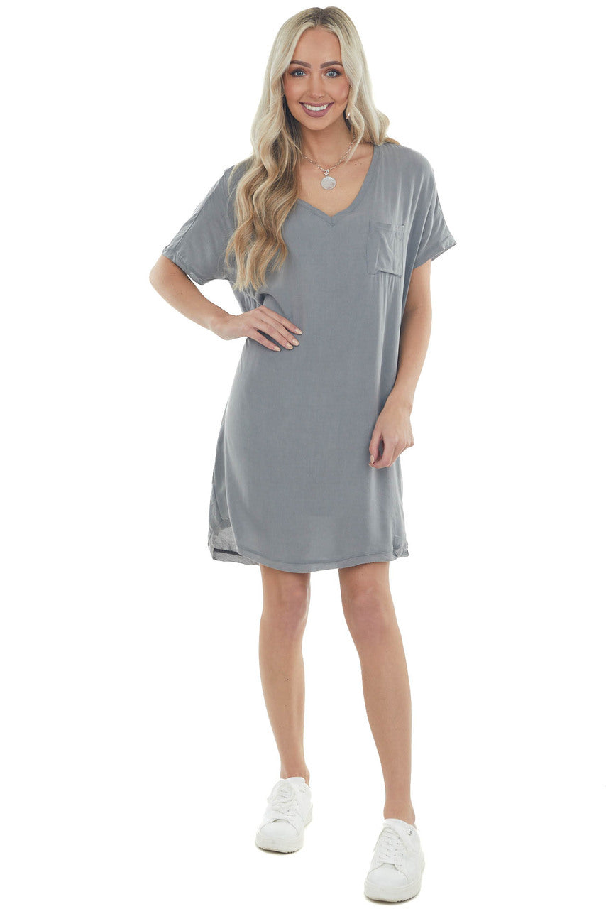 Steel Chest Pocket Woven Tee Shirt Dress 
