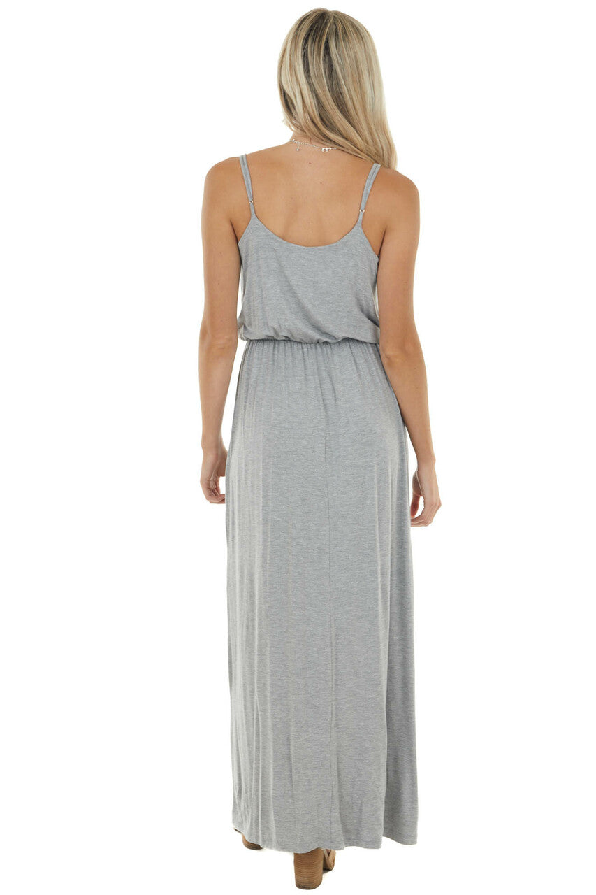Steel Grey Blouson Stretchy Knit Sleeveless Maxi Dress 