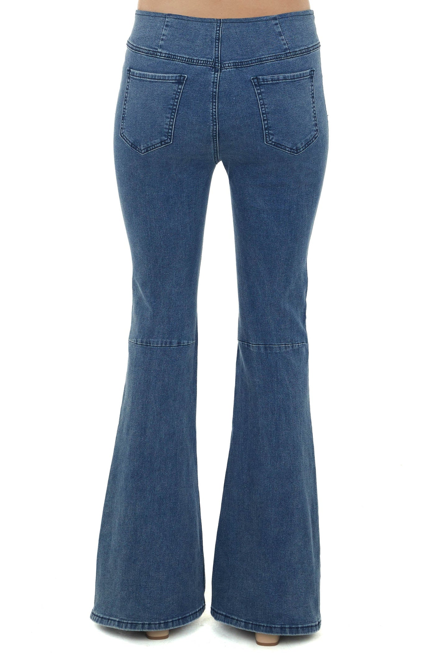 Stonewash Elastic Waist Flare Jeggings