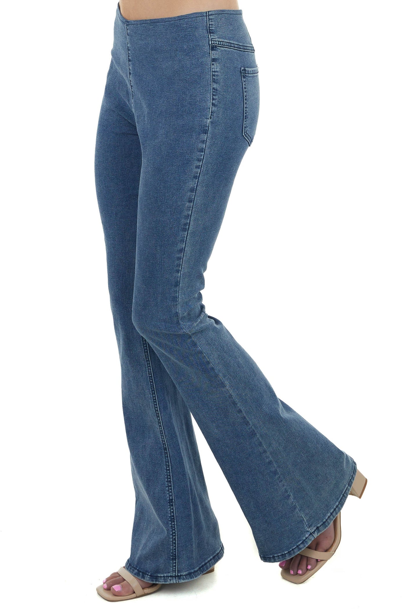 Stonewash Elastic Waist Flare Jeggings