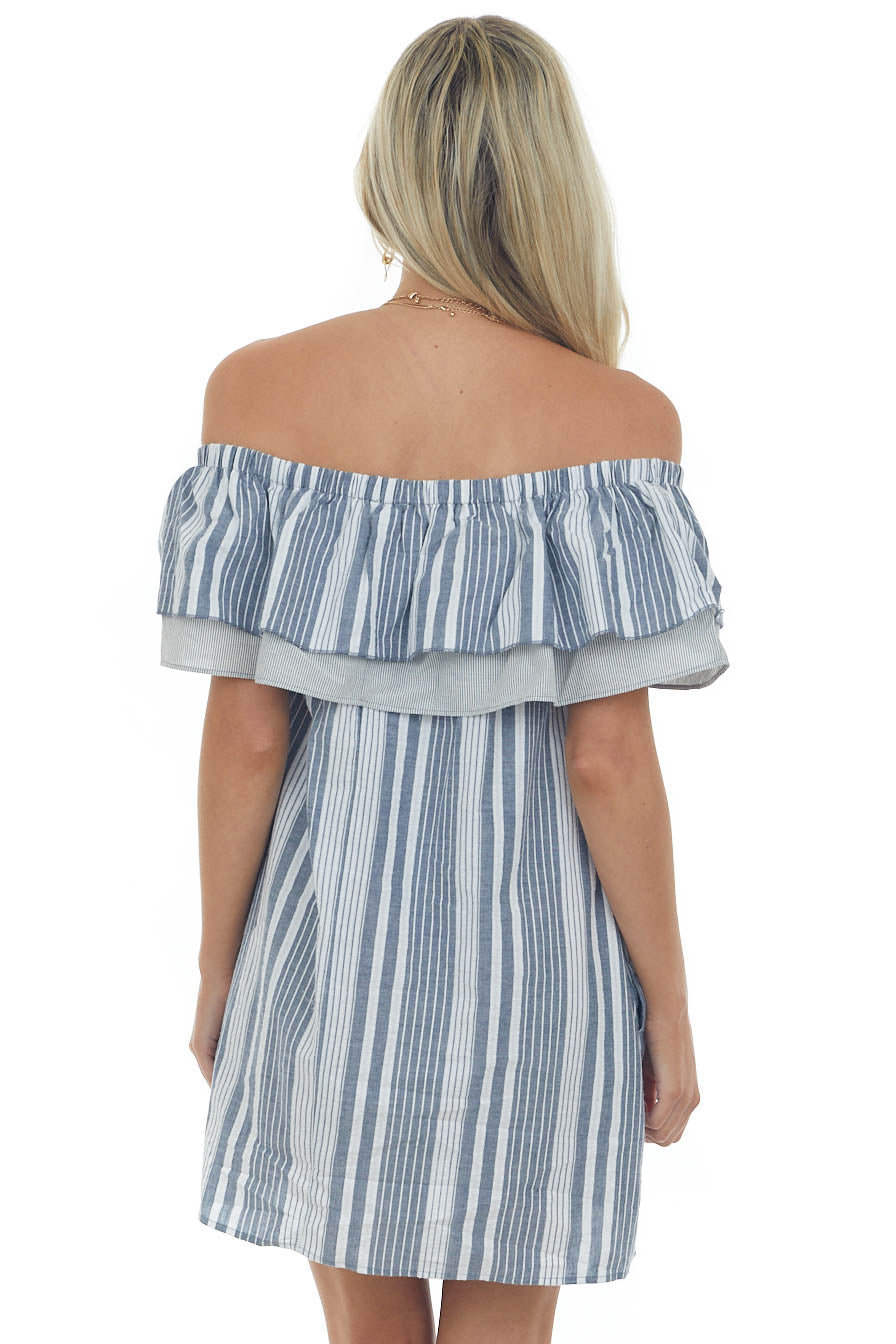 Stormy Striped Ruffle Off the Shoulder Dress