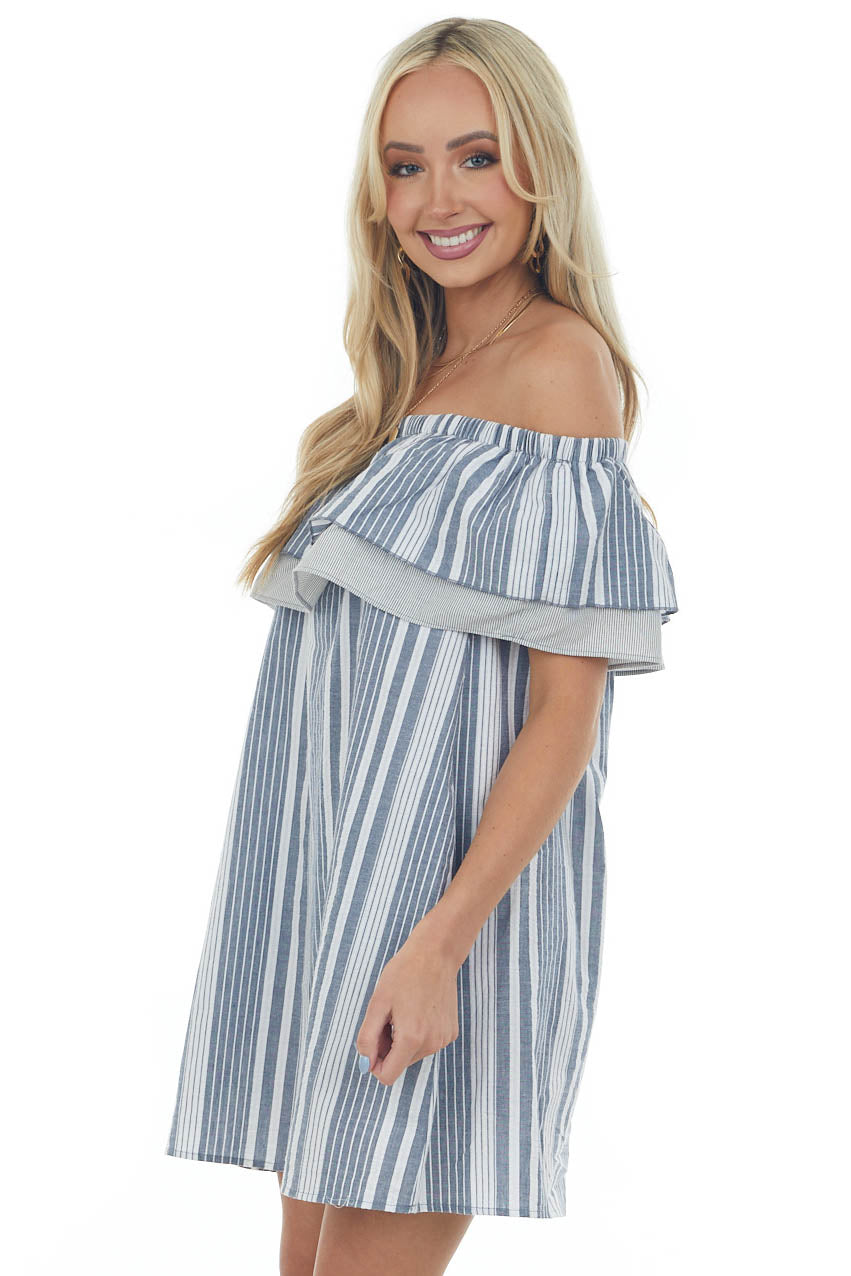 Stormy Striped Ruffle Off the Shoulder Dress