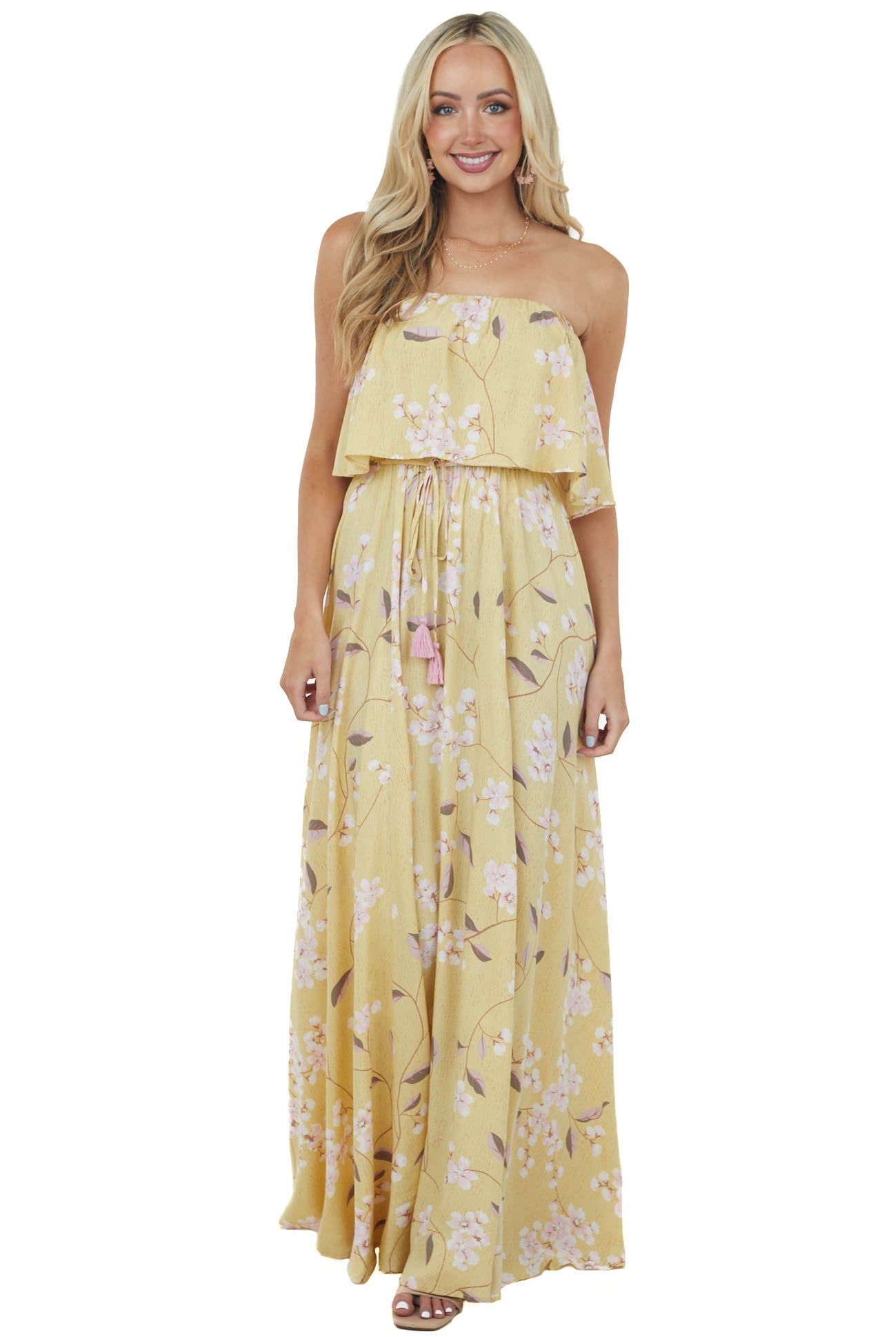 Straw Floral Sleeveless Side Slit Maxi Dress