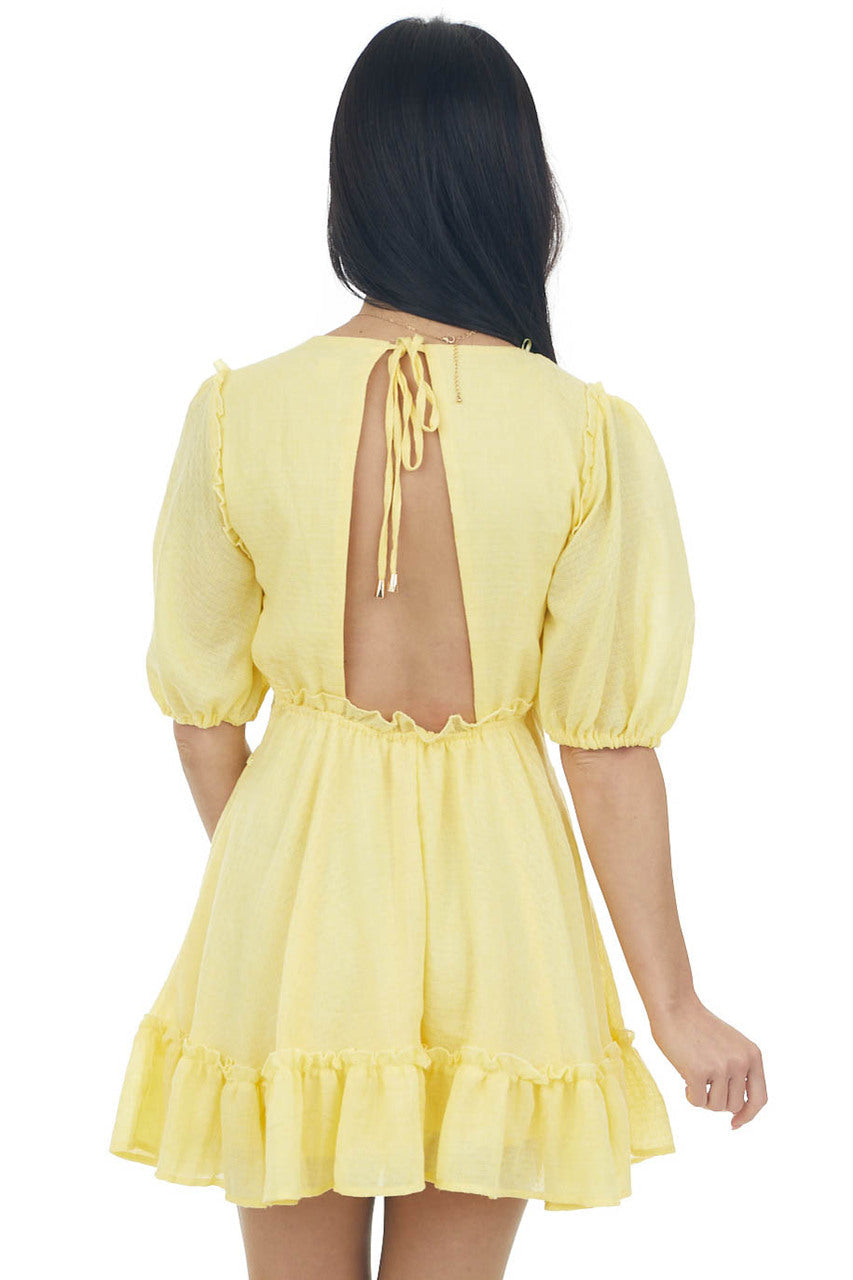 Sunshine Lace Waist Puff Sleeve Mini Dress 
