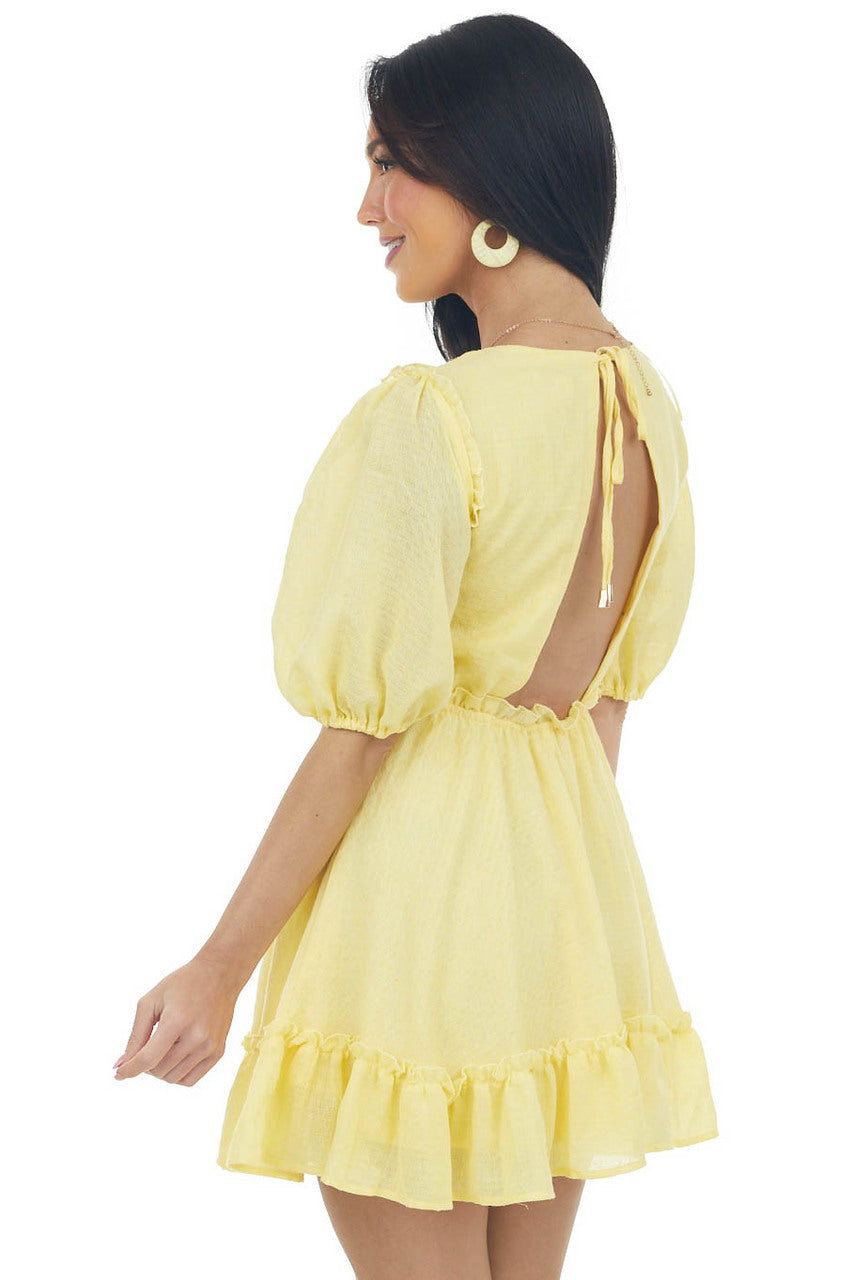 Sunshine Lace Waist Puff Sleeve Mini Dress 
