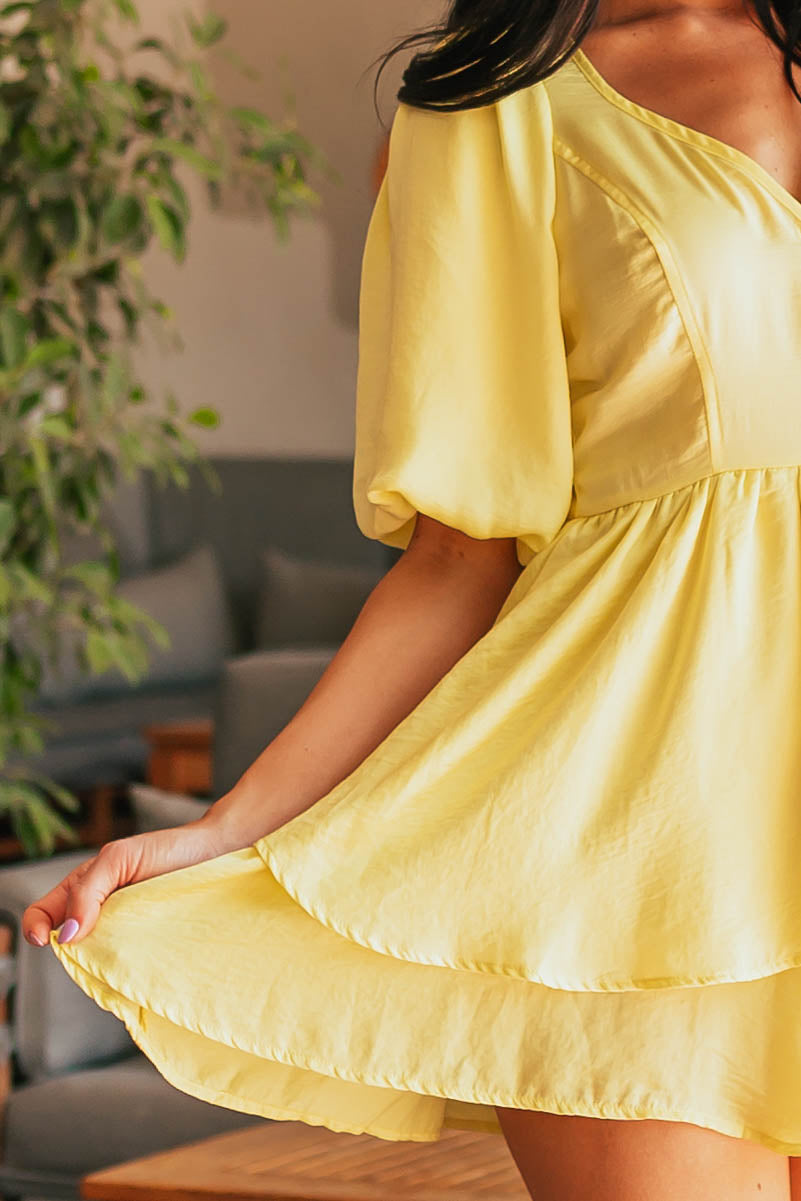 Sunshine Plunging V Neck Romper with Puff Sleeves