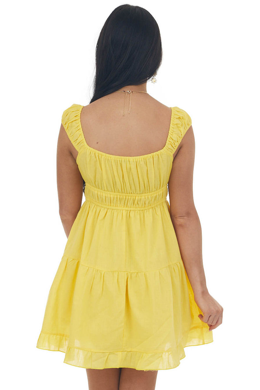 Sunshine Ruched Bust Sleeveless Ruffle Hem Dress