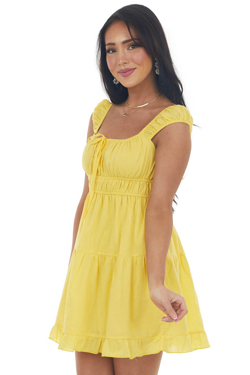 Sunshine Ruched Bust Sleeveless Ruffle Hem Dress