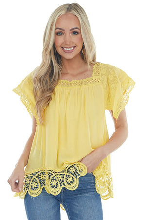 Sunshine Square Neck Scalloped Lace Blouse